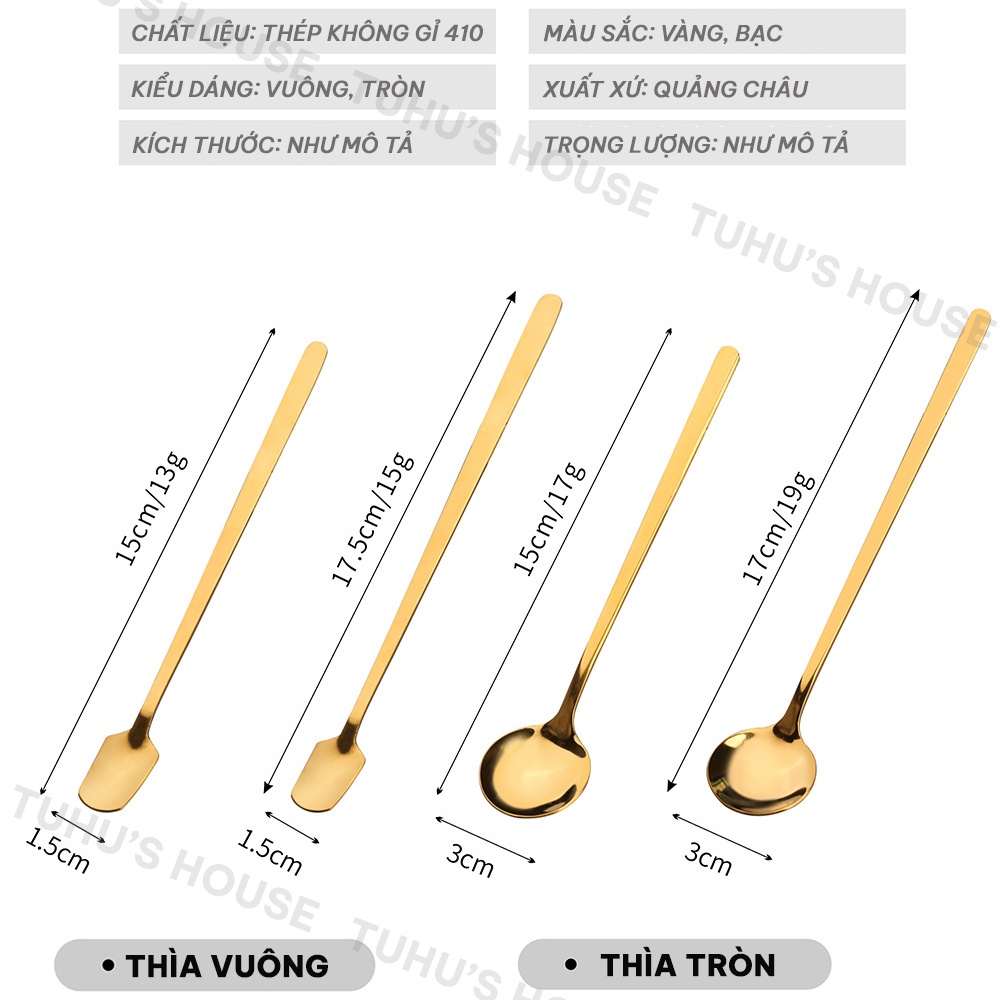 Muỗng inox, thìa cà phê inox, thìa dài uống trà thép không gỉ hai màu vàng bạc sang trọng, tinh tế - TUHUHOUSE