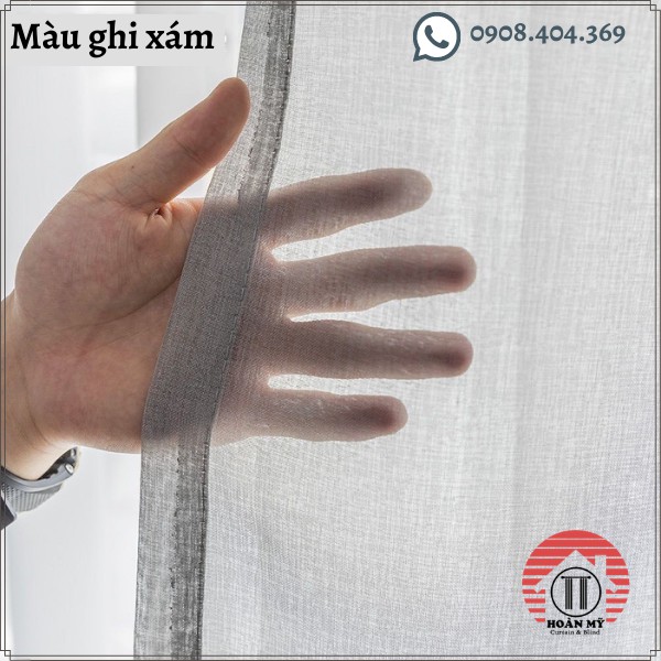 Rèm vải voan linen màu xám hoặc trắng trang trí cửa sổ phòng ngủ phong cách hiện đại.