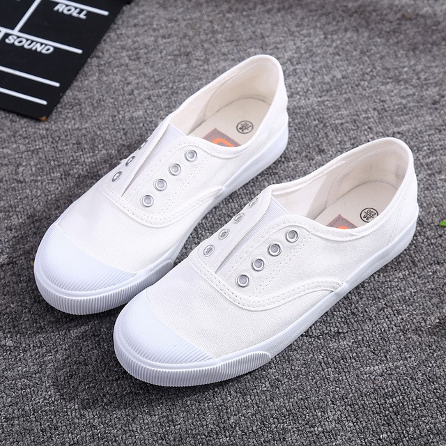 Giày Lười Nữ Slip On Phối Chun Chất Vải Canvas Cao Cấp Thoáng Khí Đế Bệt Thoải Mái Thời Trang Sinh Viên Hàn Quốc