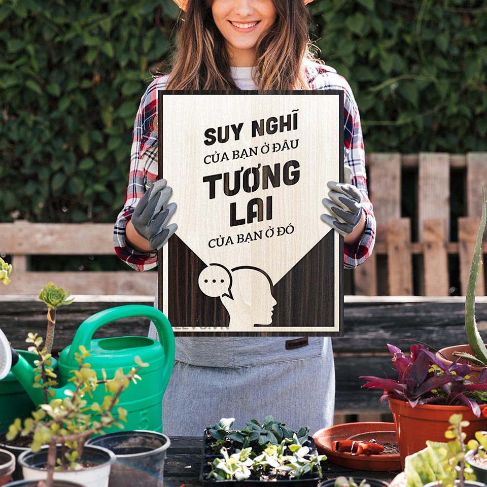 Tranh slogan làm việc LEVU122 "Suy nghĩ của bạn ở đâu tương lai của bạn ở đó"