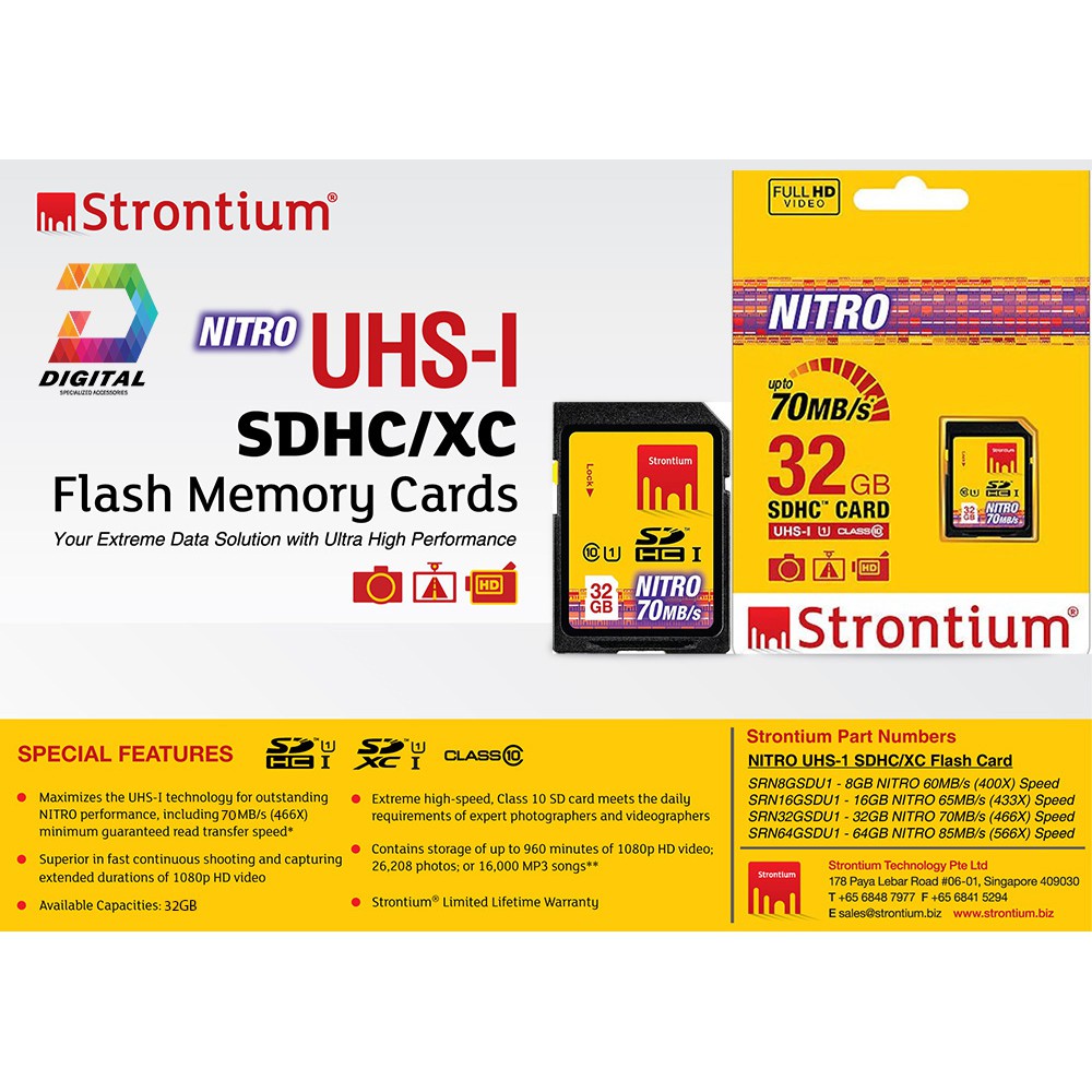 Thẻ nhớ SD 32GB Strontium chính hãng bản Nitro 466X