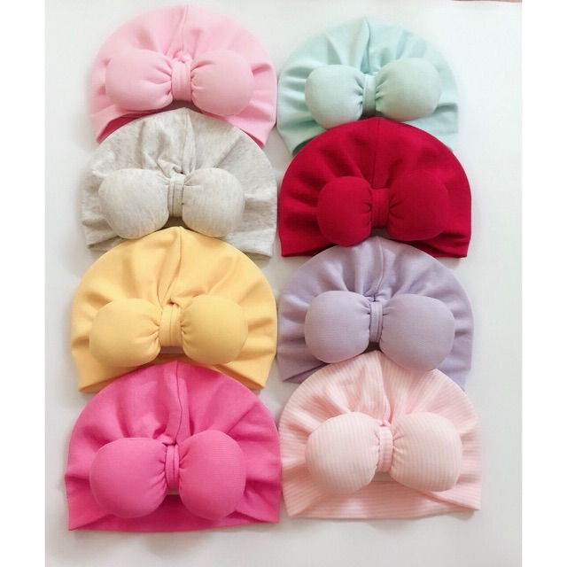Mũ turban cho bé gái, nón tuban cục bông trùm đầu che thóp cho bé sơ sinh chất cotton mềm kiểu dáng dễ thương