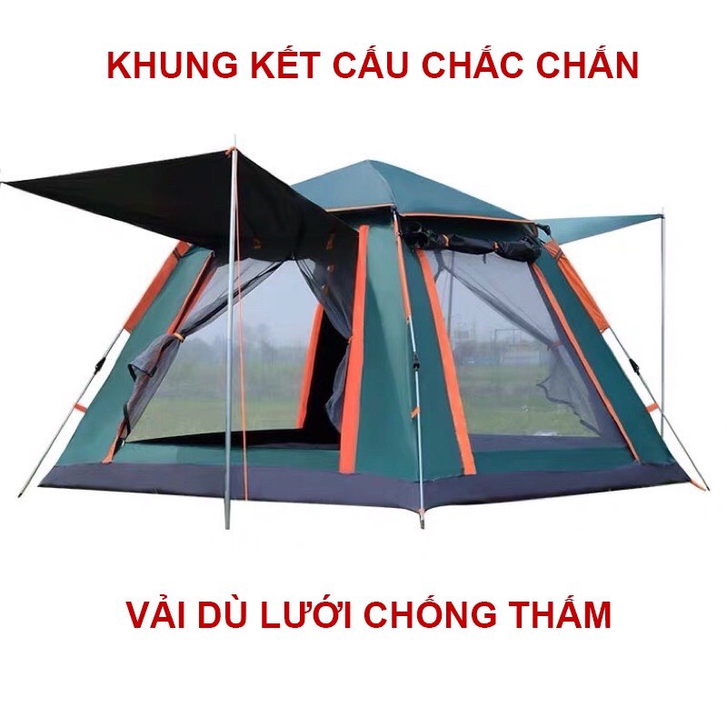 Lều cắm trại tự bung gấp gọn , Lều dã ngoại du lịch chống nước dành cho 4-6 người, chống thấm nước, có cửa số