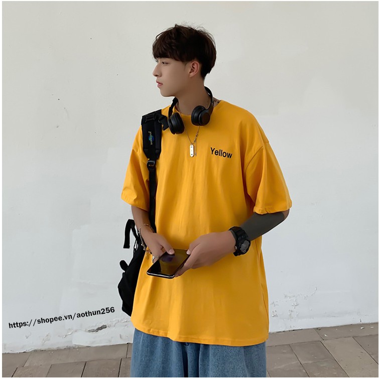 Áo phông nam nữ unisex 3 Màu Đơn Giản tay lỡ oversize basic form rộng white - black- yellow áo thun nam nữ tay lỡ
