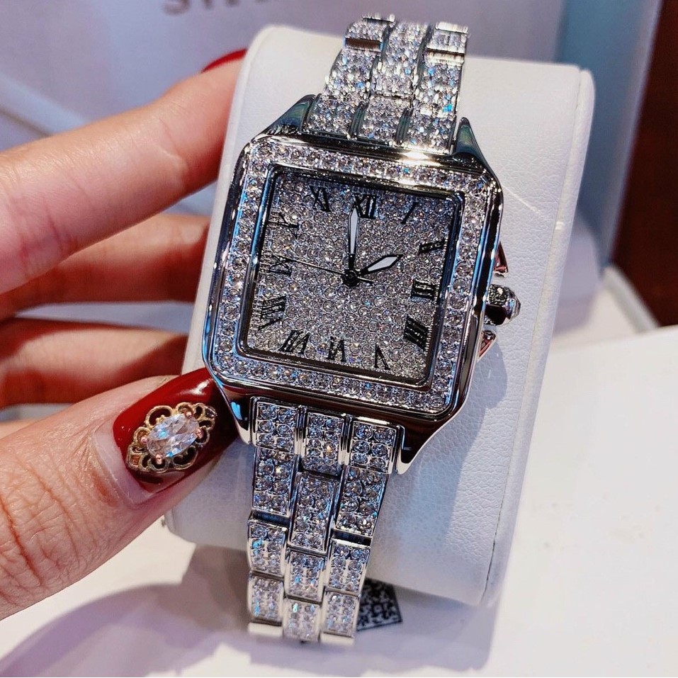 Đồng Hồ Nữ Davena Vuông Đính Đá Silver 30mm