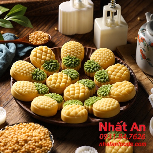Khuôn trung thu lò xo hình quả dứa 4 mặt 50gr - 60gr