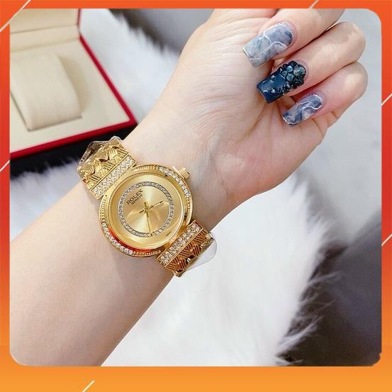 Đồng hồ nữ đẹp Rolex dây thép không gỉ đính đá sang trọng dây kim loại bảo hành 12 tháng