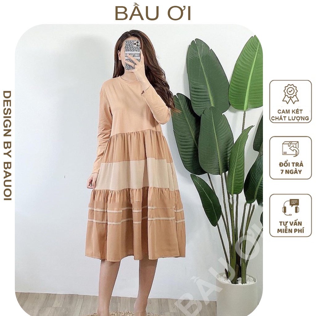 [BÂUOII V120] ĐẦM BẦU SUÔNG 3 TẦNG CHẤT COTTON ĐẸP, VÁY BẦU CÔNG SỞ  BABYDOLL MÙA THU DÀI TAY MẶC ĐI LÀM ĐI CHƠI ĐỀU ĐẸP