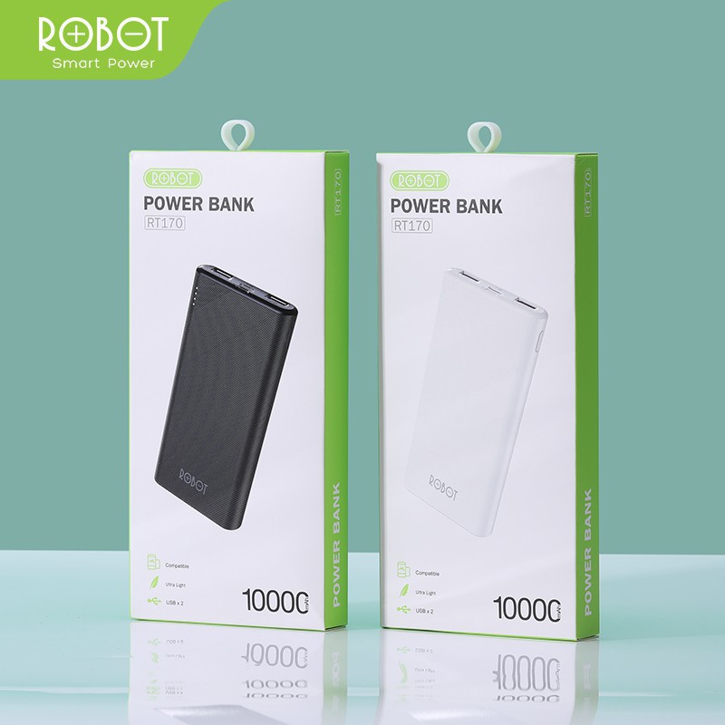 [G01] 10.000mAh ROBOT Pin Sạc Dự Phòng 10000mAh Màu Đen - 2 Output & 2 Input - RT170 - HÀNG CHÍNH HÃNG S034