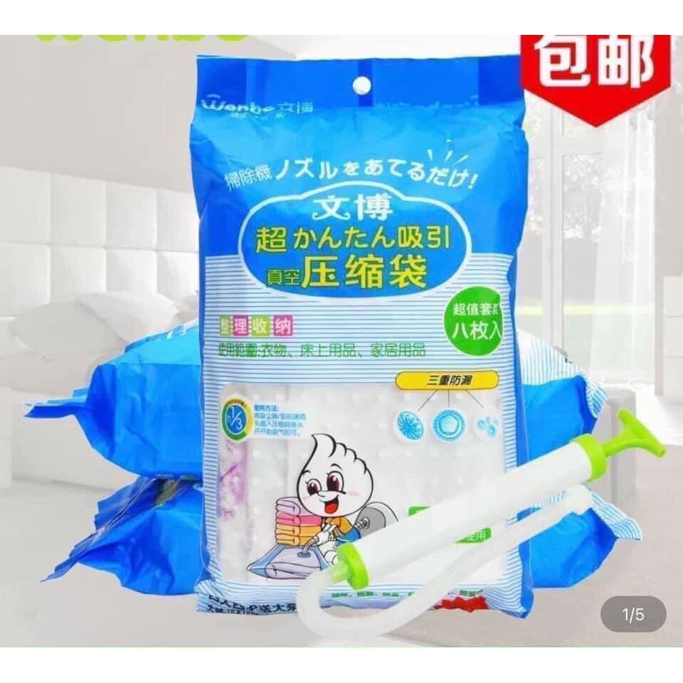 [FREESHIP] BỘ 8 TÚI HÚT CHÂN KHÔNG DÙNG ĐỂ CẤT QUẦN ÁO CHĂN GA GỐI ► Tặng kèm bơm hút bằng tay