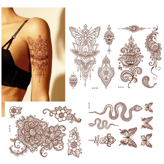 [ Anbe Tattoo] Xăm dán Henna nâu(BẢNG TO) - Hena Tattoo (mua 3 tặng 1)