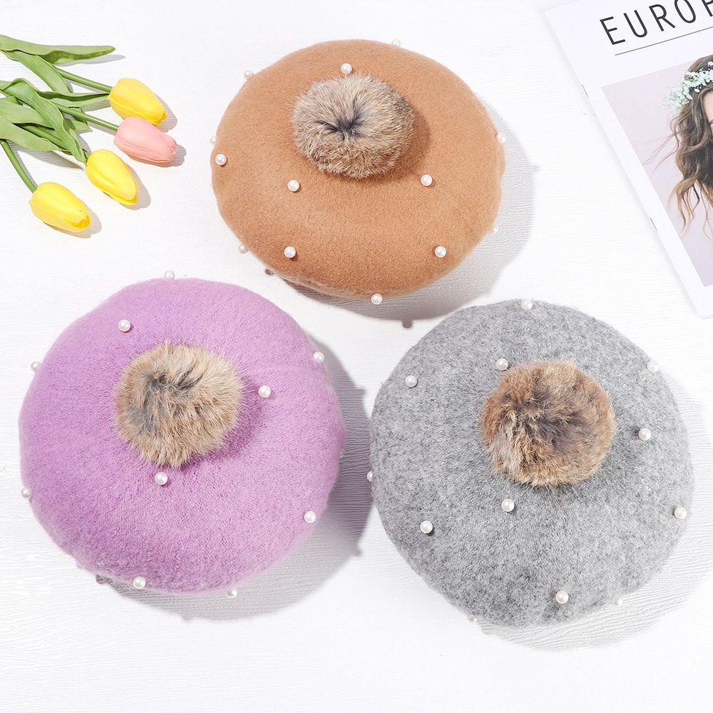Layor1 Mũ Beret Lông Thỏ Giữ Ấm Mùa Đông Dành Cho Trẻ Em
