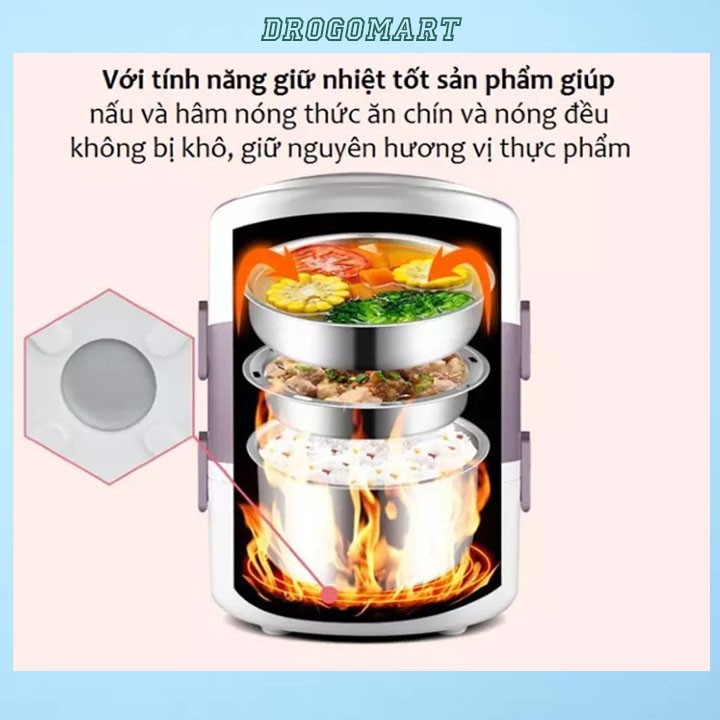 Hộp cơm giữ nhiệt  3 tầng inox cắm điện, Cặp lồng ủ cơm Star giúp hâm nóng cơm, thức ăn