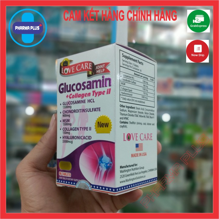 Glucosamin + Collagen Type II Love Care hộp 90 viên