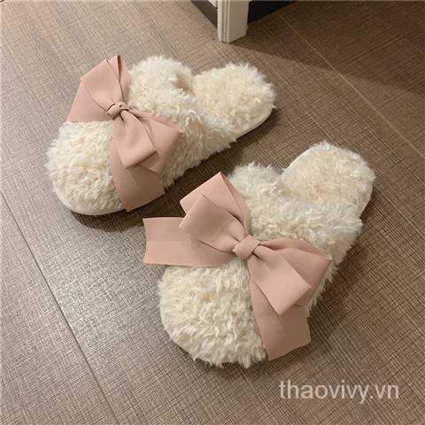 Dép Bông Đi Trong Nhà Chống Trượt Đính Nơ Dễ Thương Cho Nữ
