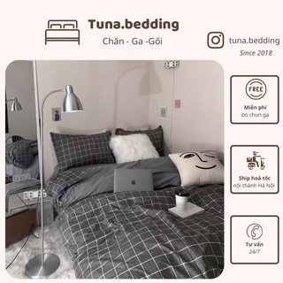 Bộ Vỏ Chăn Ga Gối - Họa Tiết Kẻ Dạ Xám - Chất Liệu Poly -  Đủ Kích Thước Đệm (Không Kèm Ruột Chăn, Ruột Gối)