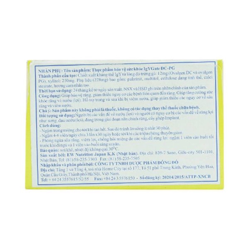 Viên ngậm ngăn ngừa sâu răng IgYGate DC-PG