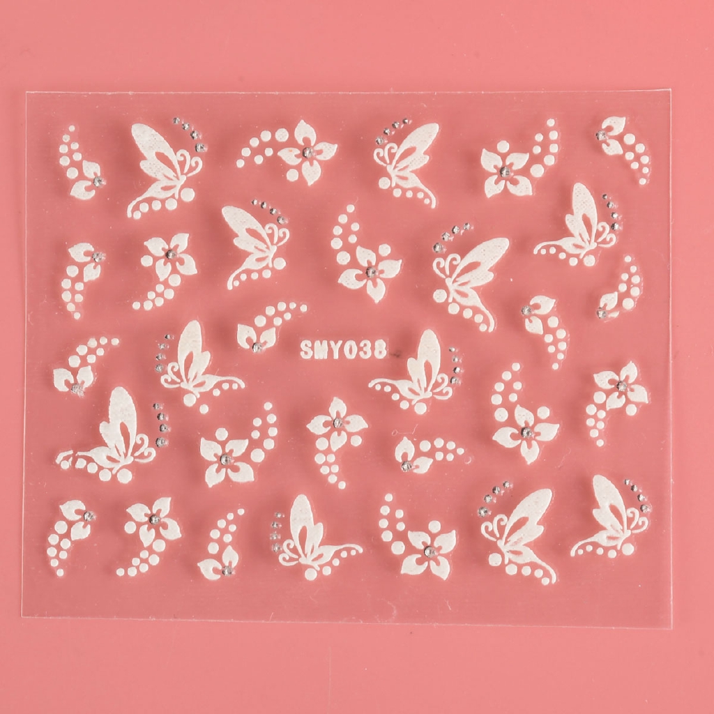Miếng decal dán trang trí móng tay hình bướm &amp; hoa 3D