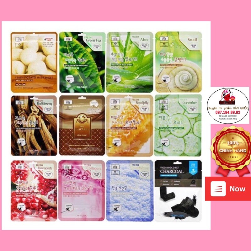 (AUTH) Mặt nạ dưỡng da Hàn Quốc 3W CLINIC FRESH MASK SHEET đủ loại