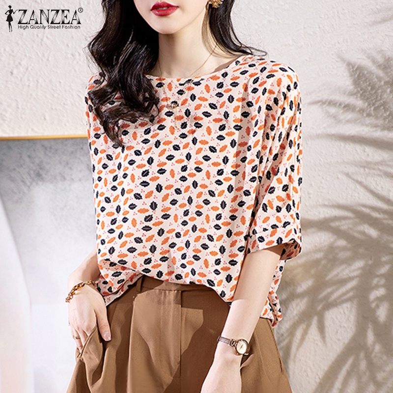 ZANZEA Áo Thun Nữ Tay Ngắn Cổ Tròn Phong Cách Hàn Quốc Thời Trang
