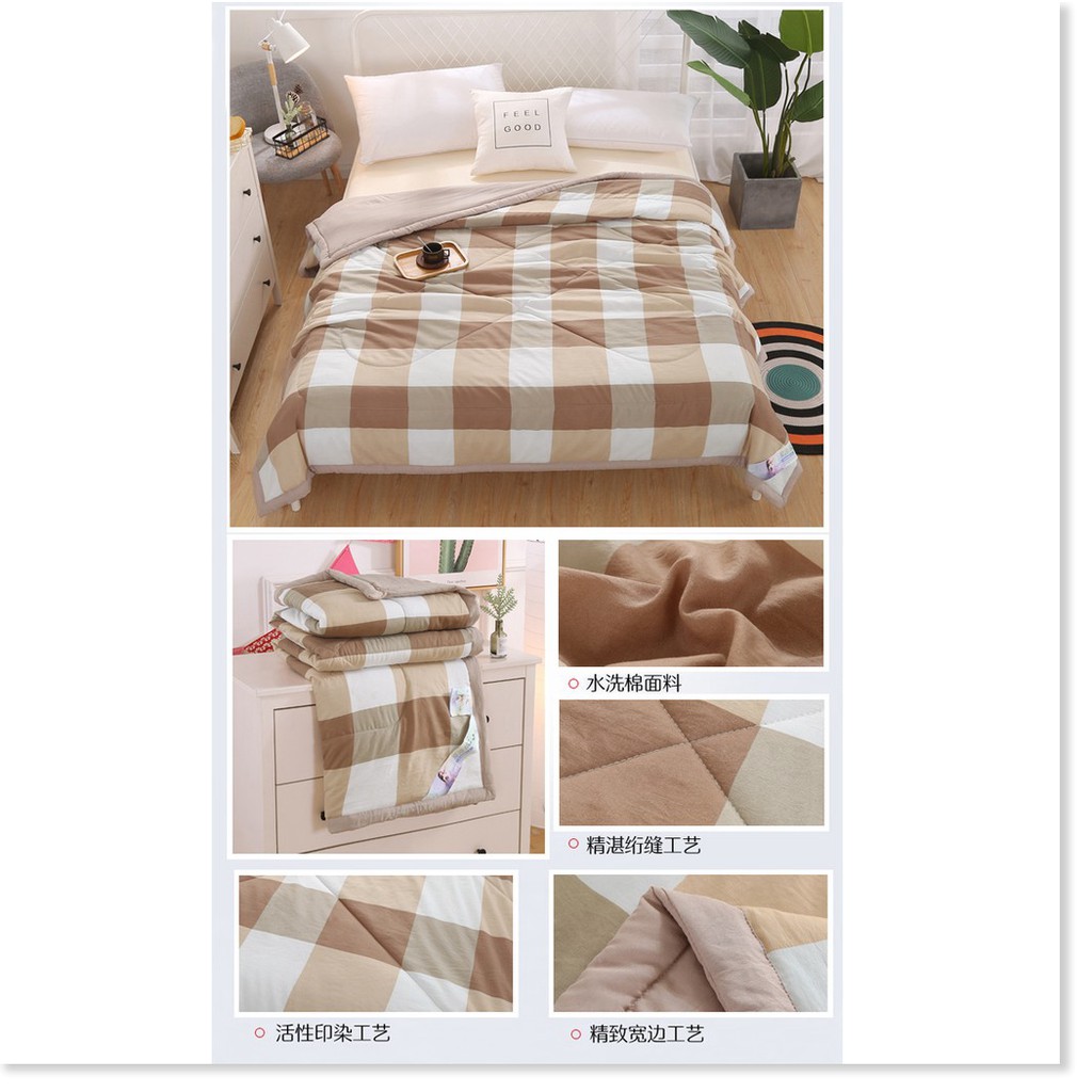 Mền  GIÁ VỐN] Chăn bông cotton hình ca rô 200x230cm, mềm mịn với da, không bị phai màu. 8393