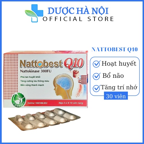 Hoạt huyết dưỡng não Ginkgo Biloba Nattobest Q10 hỗ trợ tăng tuần hoàn não, tan cục máu đông – Hộp 30 viên