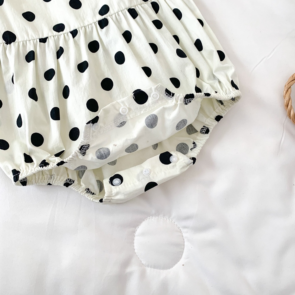 Bộ áo liền quần chấm bi + băng đô dành cho bé gái sơ sinh