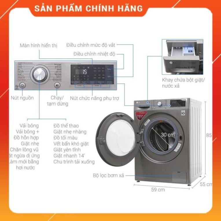 [ VẬN CHUYỂN MIỄN PHÍ KHU VỰC HÀ NỘI ] Máy giặt LG lồng ngang 9kg màu xám FC1409S2E, Hàng chính hãng - BH 24 tháng 24/7