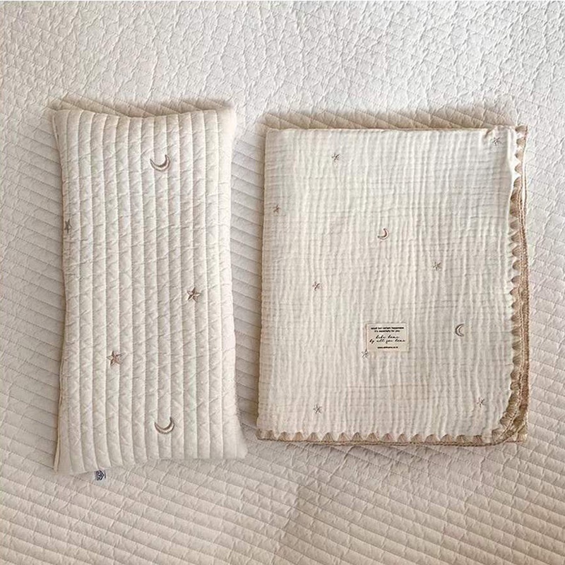 Gối ngủ cotton thoáng khí thêu họa tiết xinh xắn theo phong cách Hàn Quốc dành cho bé