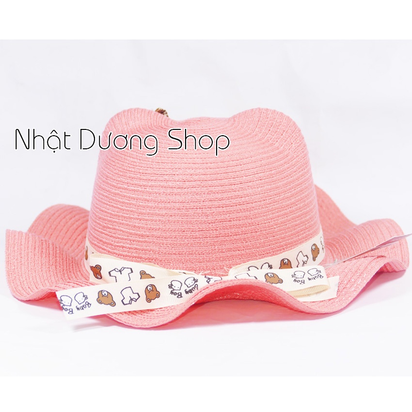 Nón cói đi biển trẻ em hình con gâu vành gợn sóng dành cho bé gái từ 2 tới 5 tuổi.