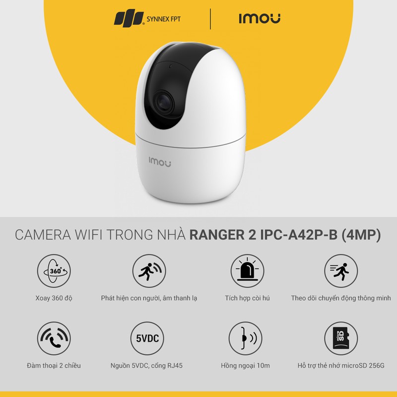 Camera Ip Wifi Không Dây 4.0M 2K HD 1440p IPC A42P IMOU, Xoay 360, Đàm Thoại 2 Chiều - Bản nâng cấp của Ranger 2 A22EP