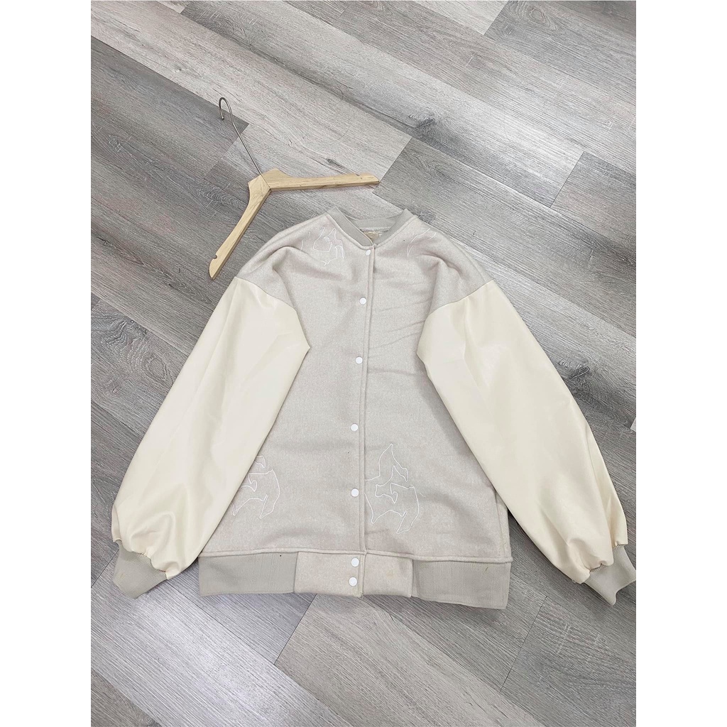 Áo Khoác Bomber phối tay da, thân áo chất dạ hàng cao cấp form unsiex dáng rộng | BigBuy360 - bigbuy360.vn