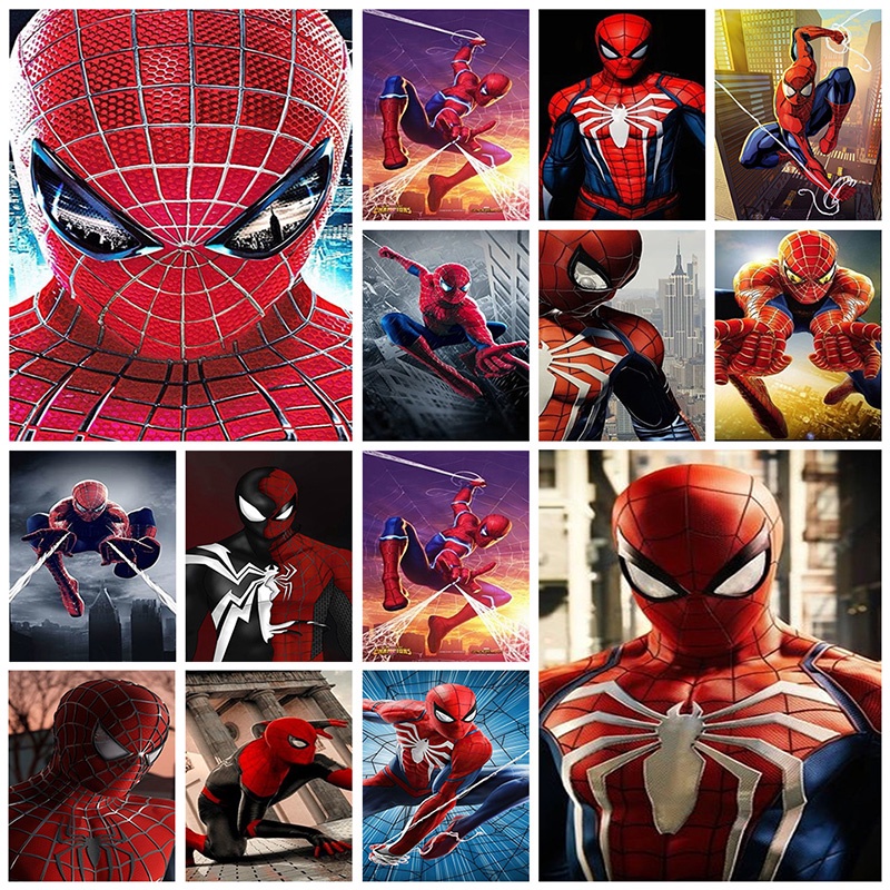 Bộ Tranh Vải Bạt Vẽ Theo Số Tự Làm Hình Người Nhện Marvel Trang Trí Nhà Cửa