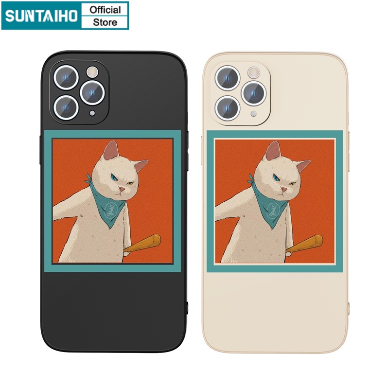 Ốp lưng iphone Ốp điện thoại SUNTAIHO bằng silicon mềm in hình mèo cho dễ thương cho iPhone 13 12 11 Pro Max Xs 7 8 Plus