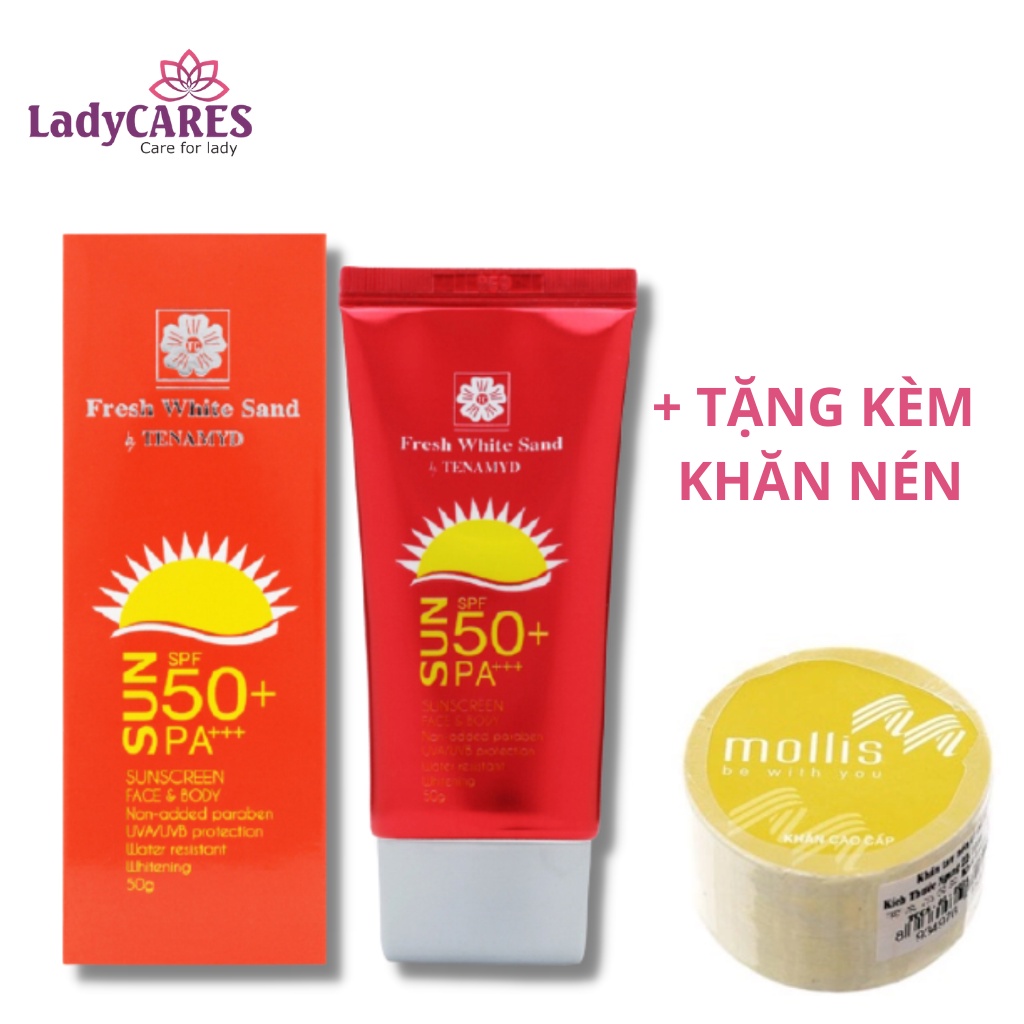 Kem chống nắng Tenamyd Fresh White Sand spf 50+/pa+++ tuýt 50g - Tặng kèm 1 khăn nén | BigBuy360 - bigbuy360.vn