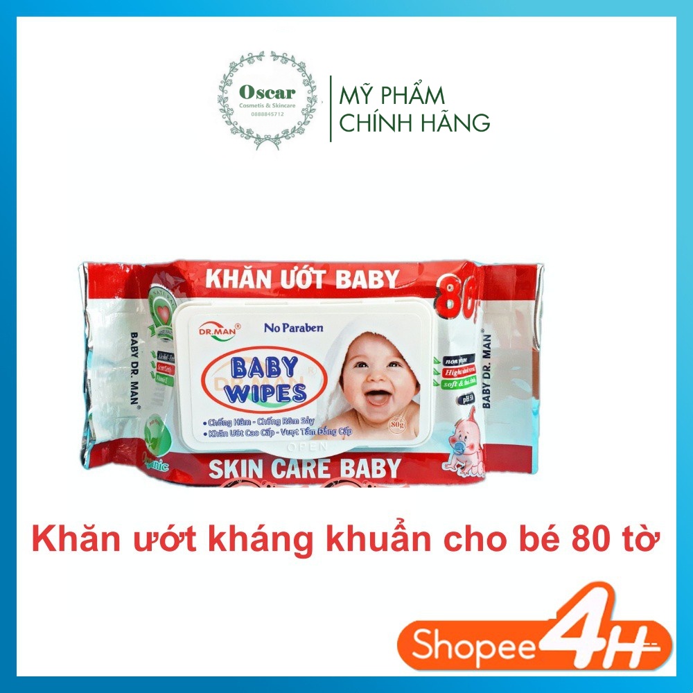 Khăn Ướt Kháng Khuẩn Không Mùi An Toàn Cho Bé BABY WIPES loại 80 tờ chuẩn 80 gram