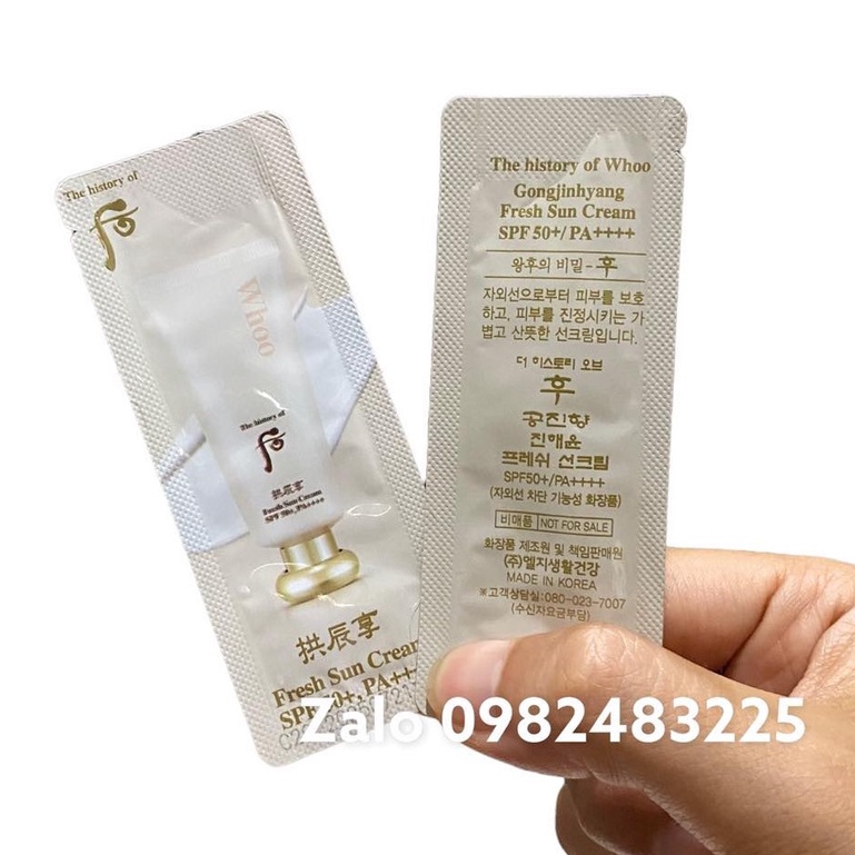 Gói sample kem chống nắng Whoo Gongjinyang Fresh Sun Cream SPF50/PA++++ giúp hạ nhiệt mát da, dưỡng trắng da