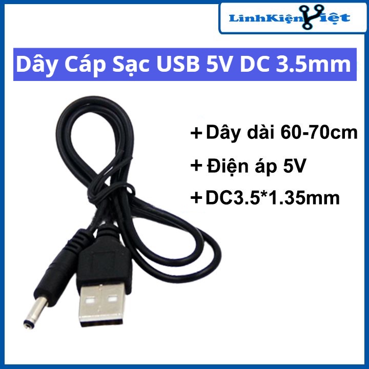 Dây cáp sạc USB 5VDC To DC3.5mm dùng sạc đa năng, sạc nguồn điện thoại, máy rửa mặt Foreo Luna Luna 2 Mini Mini 2 DeLuxe