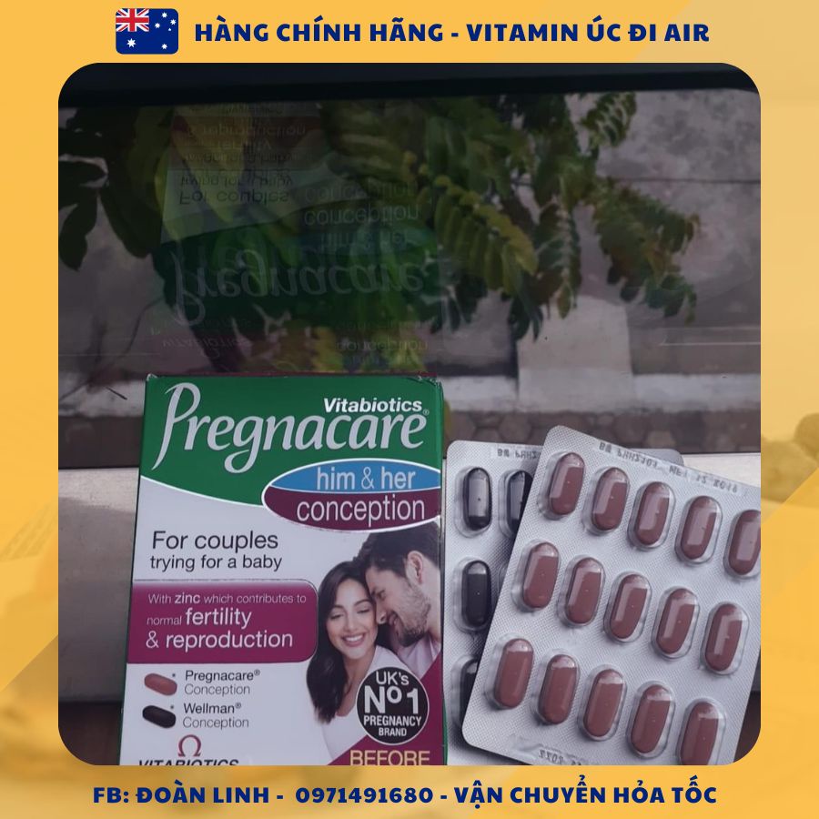 Vitamin Pregnacare Him and Her Conception tăng khả năng thụ thai cho 2 vợ chồng, Hàng chuẩn uk đi air,