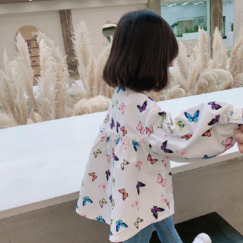 BUTTERFLY Áo Kiểu Tay Dài Màu Trơn Họa Tiết Bướm Cho Bé Gái