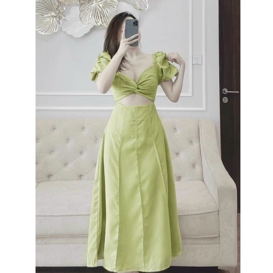 Đầm váy nữ lụa xoắn ngực họa tiết 5 màu cổ chữ V khoét eo tôn dáng trẻ trung sang trọng thanh lịch siêu xinh