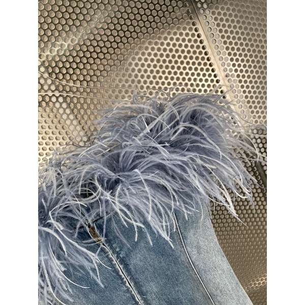 Đầm jeans ôm chễ vai tua rua sexy thương hiệu YSL cao cấp