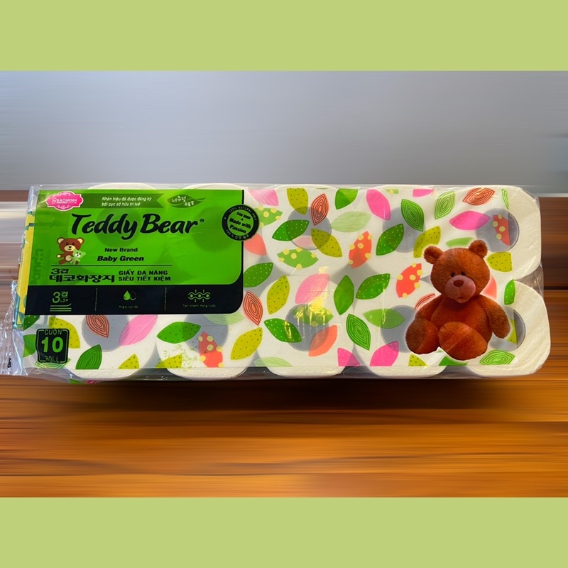 30 cuộn giấy vệ sinh Teddy Bear EcoGreen cuộn nhỏ tiết kiệm mềm không thô ráp, tan trong nước không gây tắc nghẽn