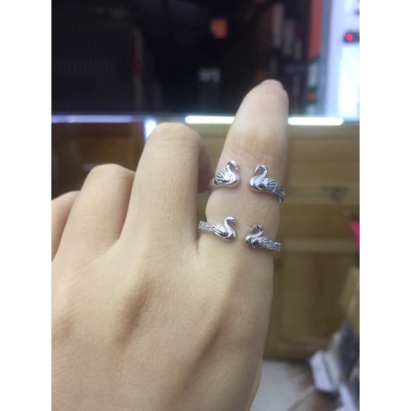 Nhẫn đôi thiên Nga bạc chuẩn đẹp xi kim hoặc không xi freesize