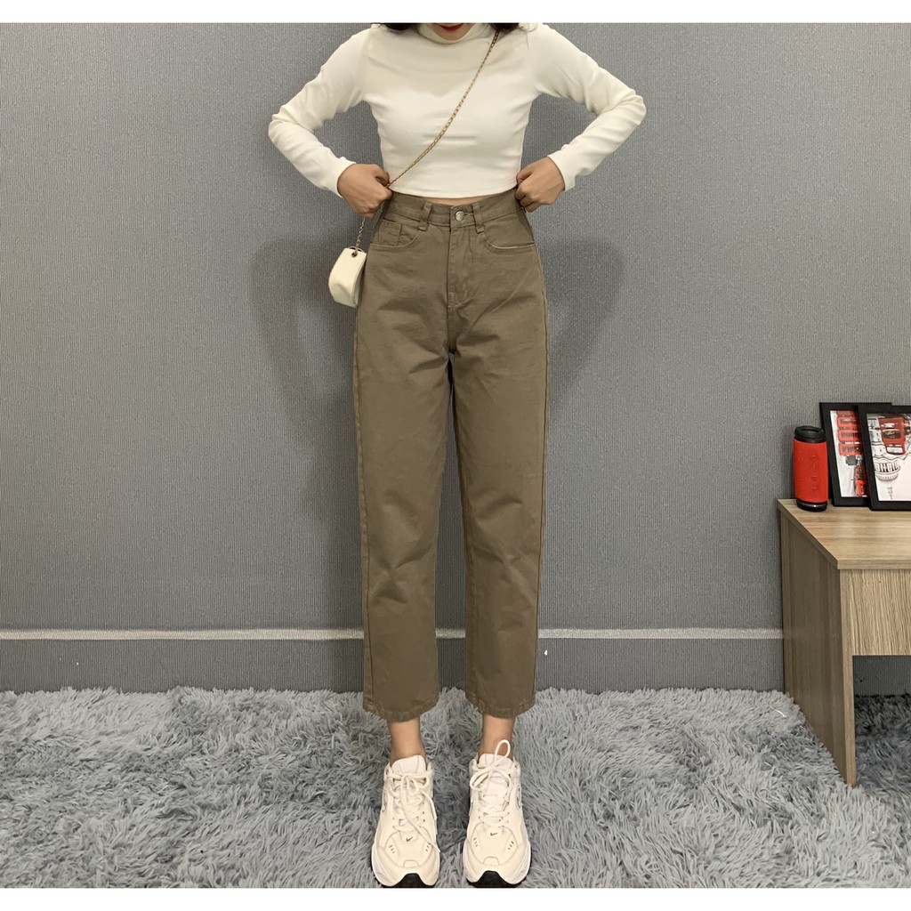 Quần baggy kaki nữ lưng cao có size đại, chất kaki cotton 100% hàng VNXK (KKBG)