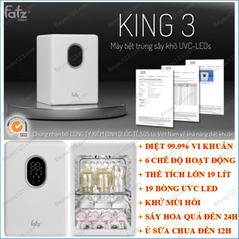 Máy tiệt trùng sấy khô UV cao cấp 19 Lít - UVC LED Fatzbaby KING 3 - Fatz FB4733BT