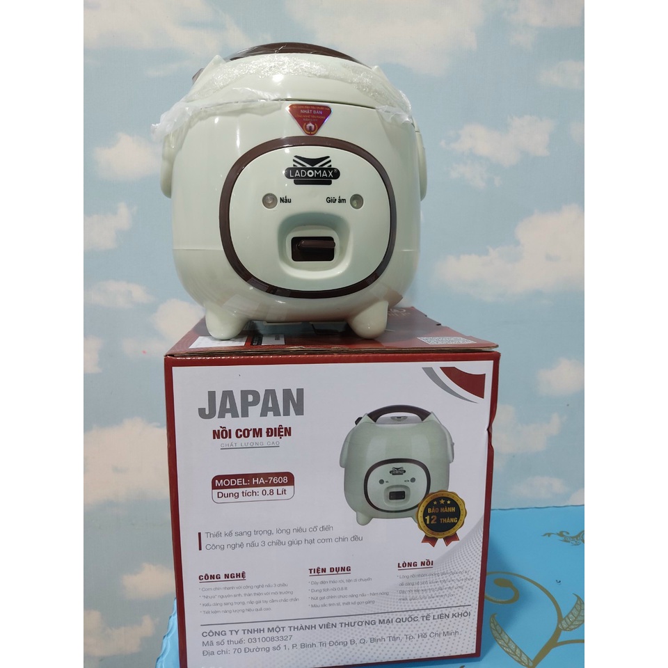 Nồi cơm mini 0.8L Ladomax HA-7608 lòng niêu chống dính, 2- 3 người ăn, có xửng hấp