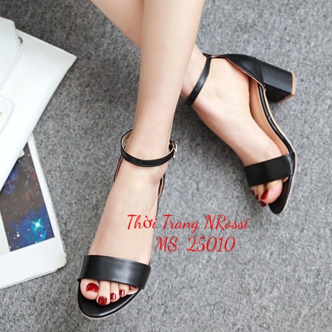 ❤FREESHIP❤ Giày sandal cao gót vuông 5p bản ngang màu đen size lớn 40 41 42 43 44