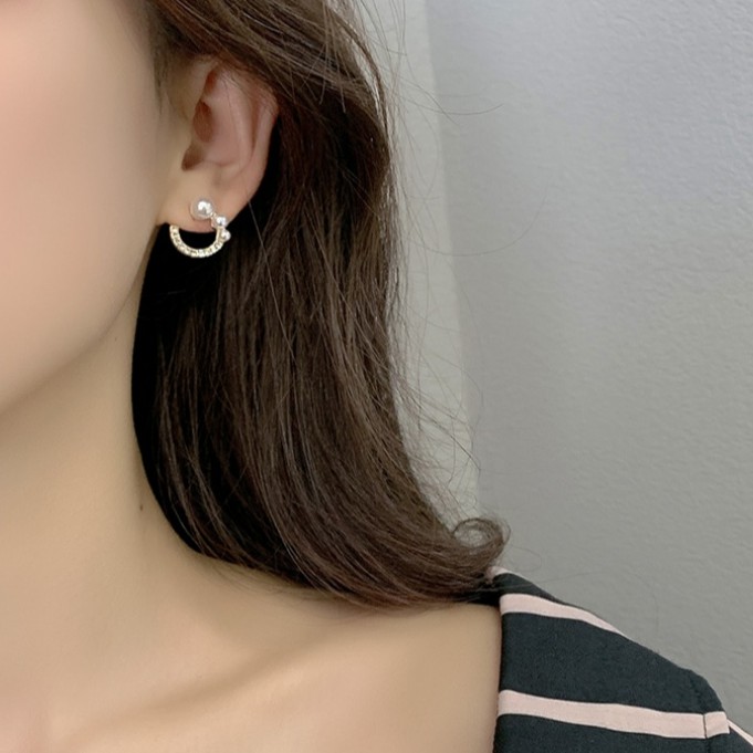 Khuyên tai mạ bạc đính hạt ngọc trai nhân tạo thời trang 2023 dành cho nữ