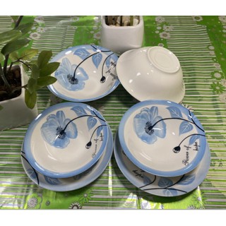 COMBO 6Sp - Tô, Đĩa sứ cao cấp Bát Bảo họa tiết xanh lam,   bền – đẹp – rẻ, since_1977